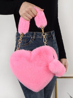 Faux Rabbit Fur Heart Crossbody Bag