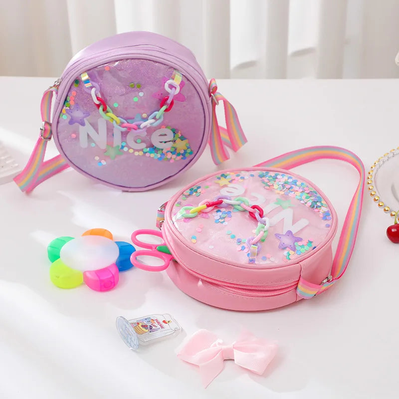 Sequined Round Letter Clutch Purse