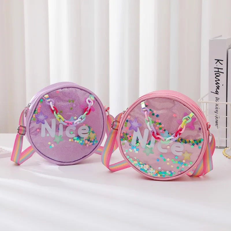 Sequined Round Letter Clutch Purse