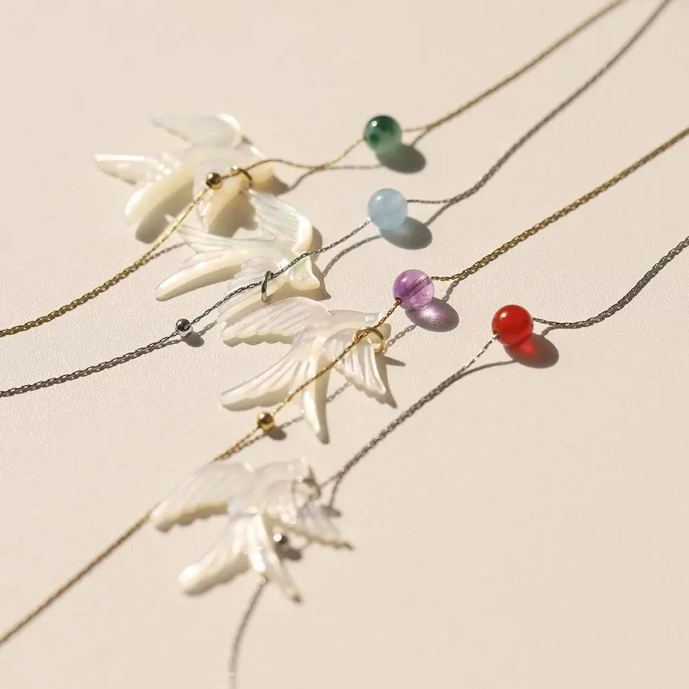 White Shell Swallow Pendant Necklace