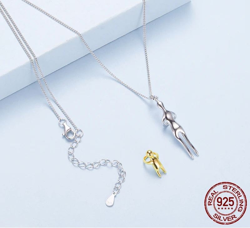 Sterling Silver Hug Pendant Necklace