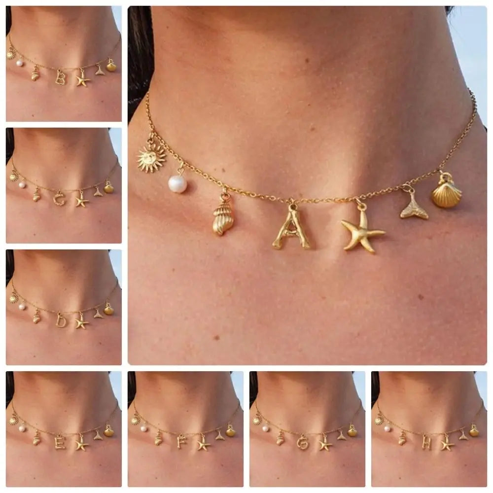 Gold Letter Copper Pendant Necklace
