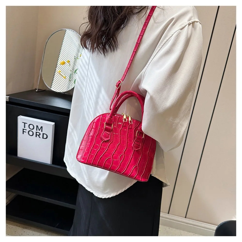 Crocodile-Pattern PU Shell Bag
