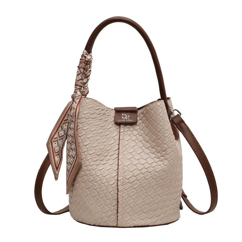 Woven-Effect PU Bucket Bag