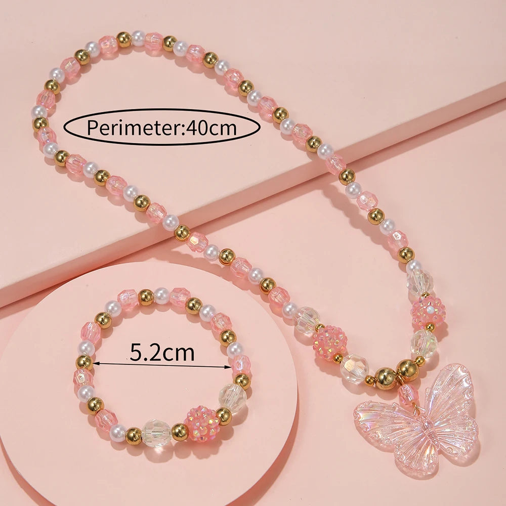 Pink Butterfly Necklace & Bracelet Set