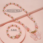 Pink Butterfly Necklace & Bracelet Set