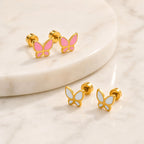 Pink Enamel Butterfly Earrings