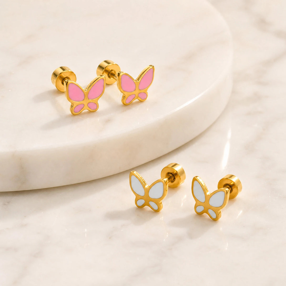 Pink Enamel Butterfly Earrings
