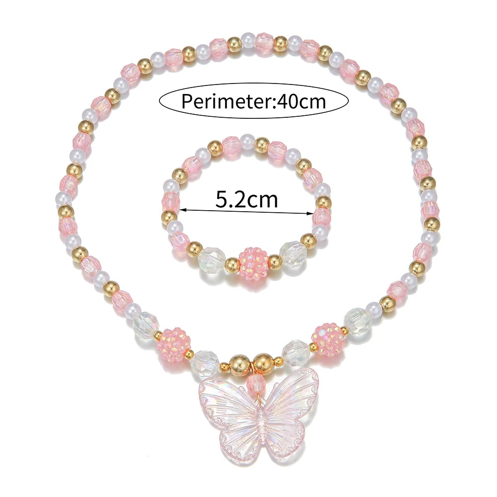 Pink Butterfly Necklace & Bracelet Set