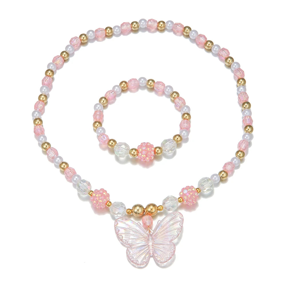 Pink Butterfly Necklace & Bracelet Set