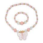 Pink Butterfly Necklace & Bracelet Set