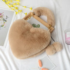 Faux Rabbit Fur Heart Crossbody Bag