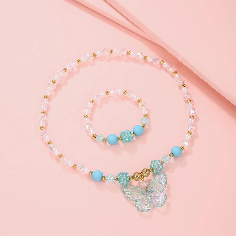 Pink Butterfly Necklace & Bracelet Set