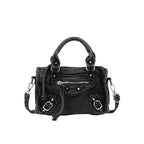 Washed Denim Rivet Shoulder Bag
