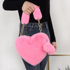 Faux Rabbit Fur Heart Crossbody Bag