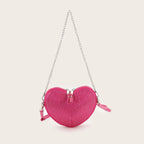 Pink Heart-Shaped Diamond Crossbody Bag