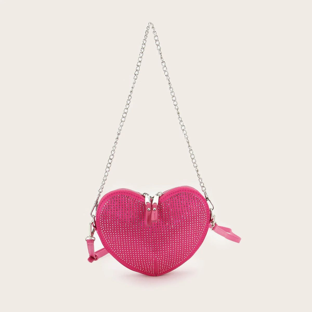Pink Heart-Shaped Diamond Crossbody Bag