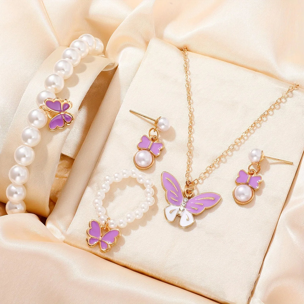 Butterfly Pearl Necklace & Ring Set