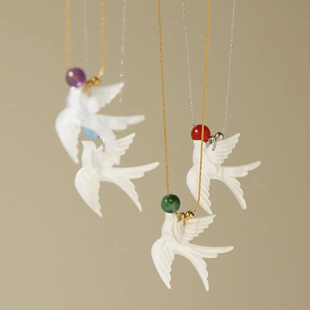 White Shell Swallow Pendant Necklace