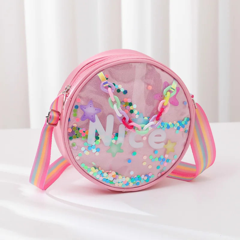 Sequined Round Letter Clutch Purse