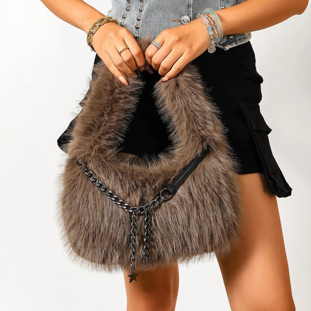 Faux Fur Chain Handbag
