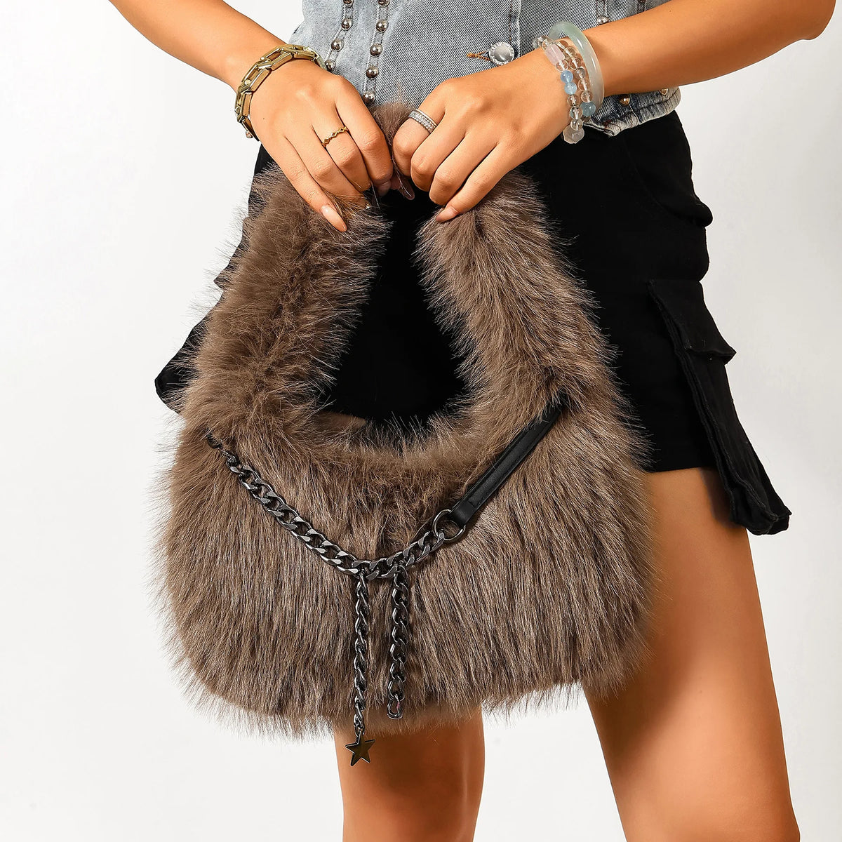 Faux Fur Chain Handbag