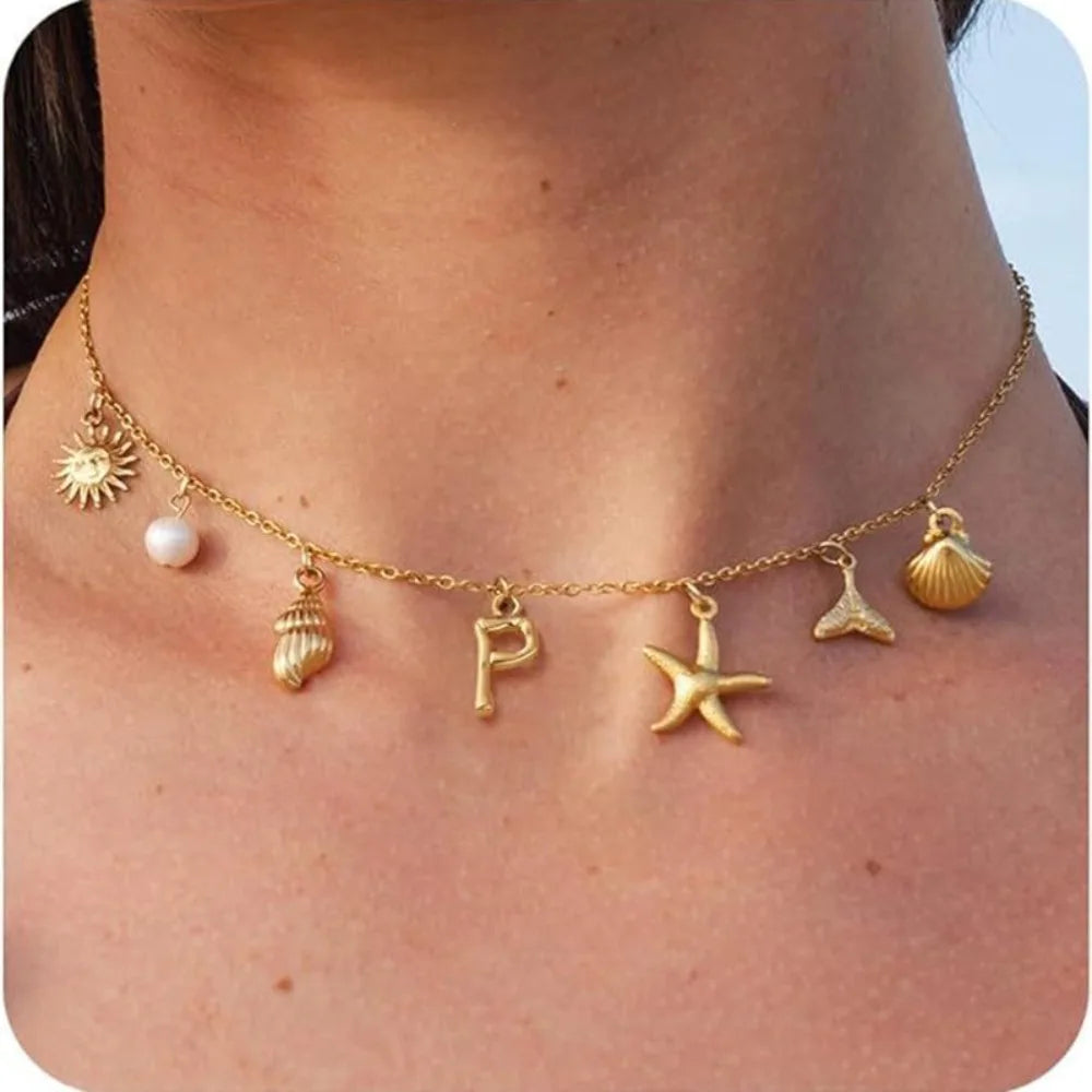 Gold Letter Copper Pendant Necklace
