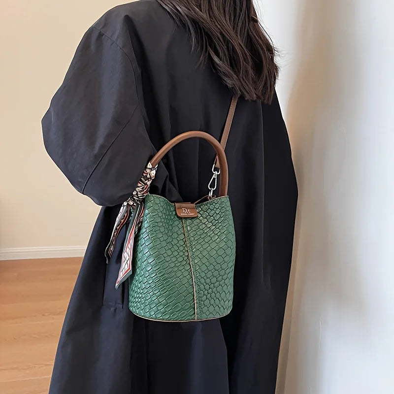 Woven-Effect PU Bucket Bag