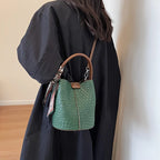 Woven-Effect PU Bucket Bag