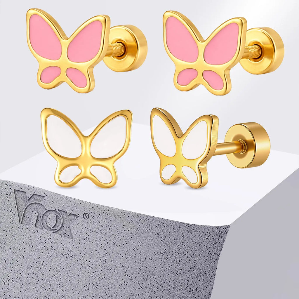 Pink Enamel Butterfly Earrings