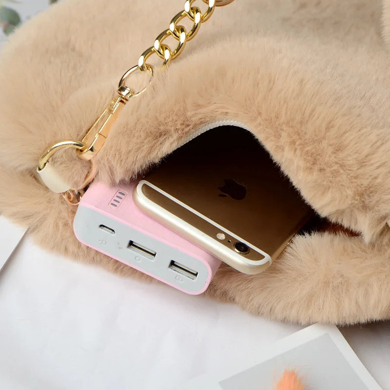 Faux Rabbit Fur Heart Crossbody Bag