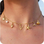 Gold Letter Copper Pendant Necklace