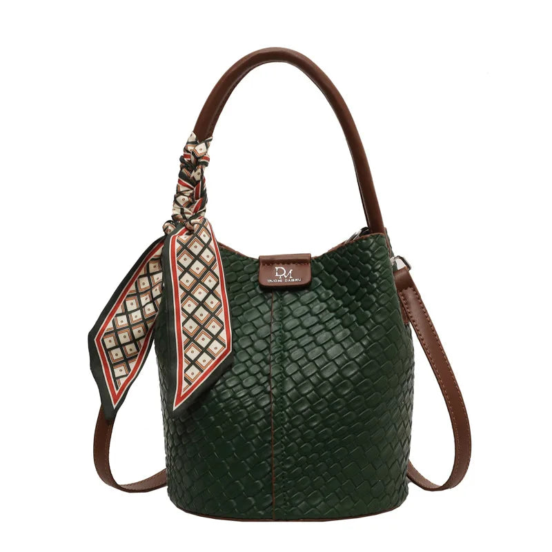 Woven-Effect PU Bucket Bag