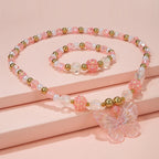 Pink Butterfly Necklace & Bracelet Set