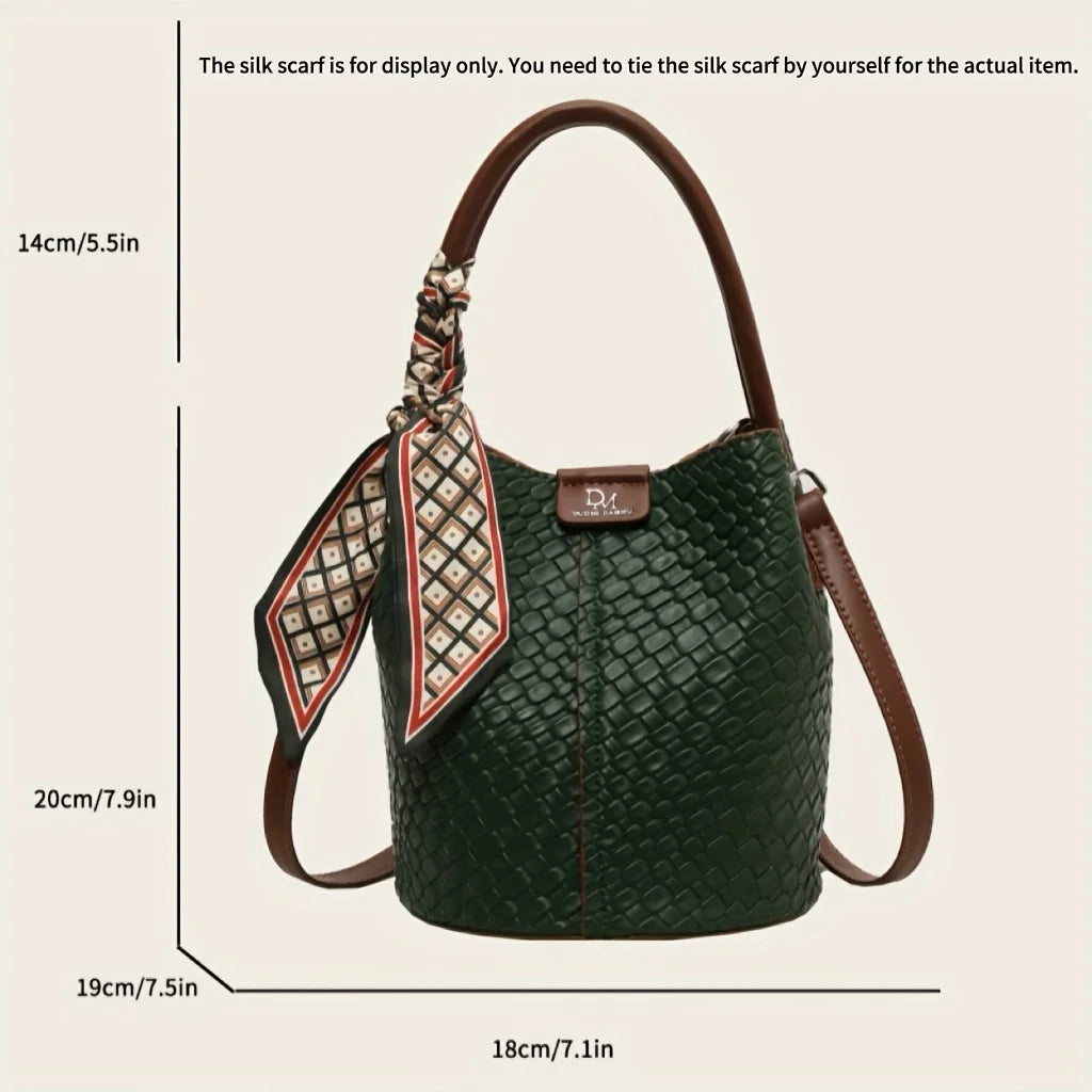 Woven-Effect PU Bucket Bag